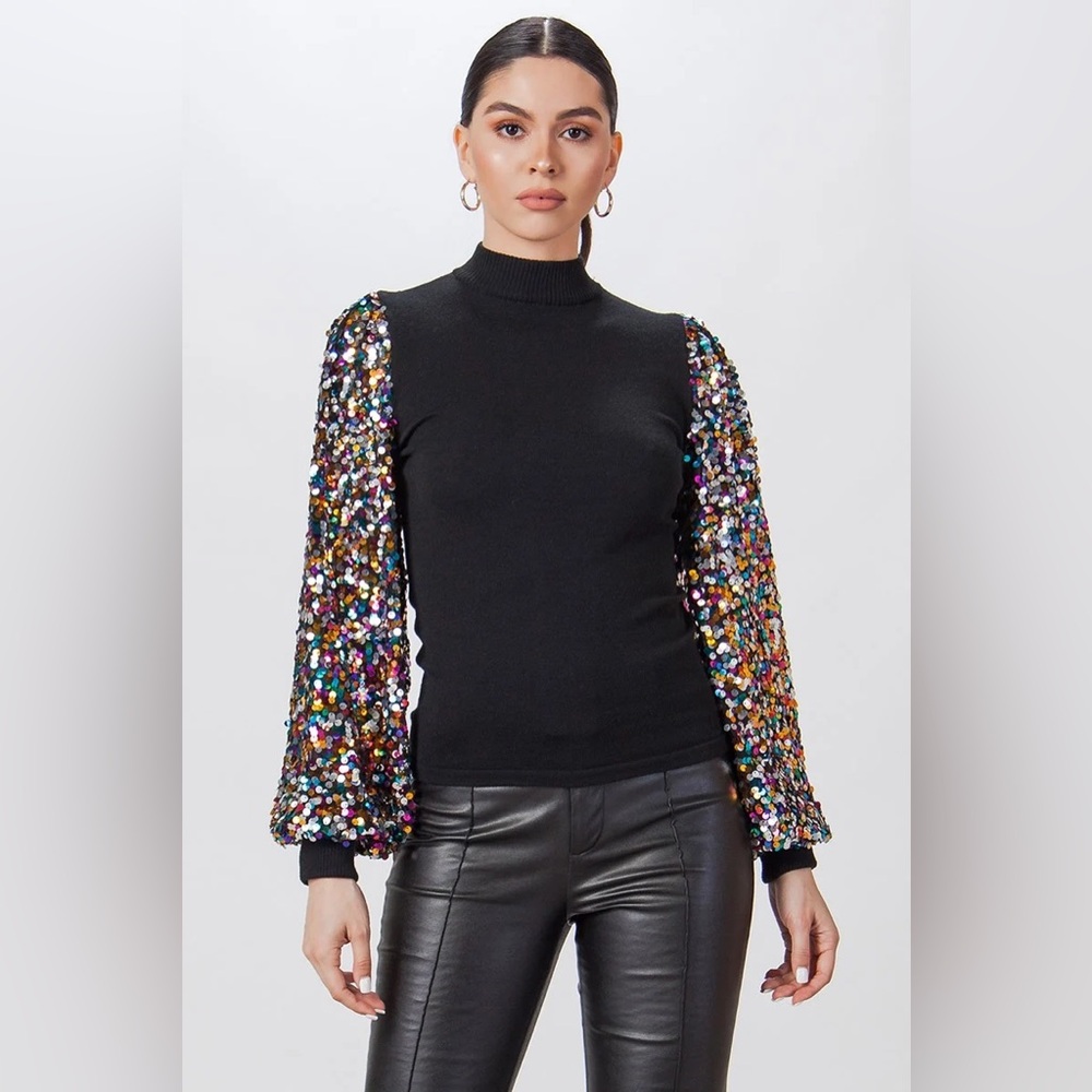 ANNA-KACI Confetti Sequin Balloon Long Sleeve, Pullover Sweatshirt, medium